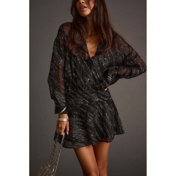 12th Tribe Dresses & Skirts - 12th Tribe Lennox Black Gunmetal Drop Waist Micro Mini Dress Size SS